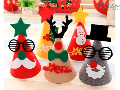 Nón Noel hình chóp bằng vải nhỉ nhiều kiểu X-NON-02